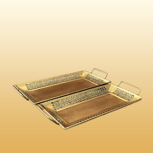 Set of 2 Iron Rectangle Tray Circle Cutting