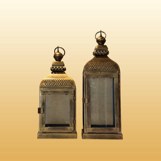 Set of 2 Moroccan-style Metal Glass Lantern