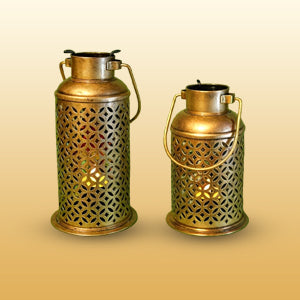 Set of 2 Vintage milk-can inspired metal candle lantern