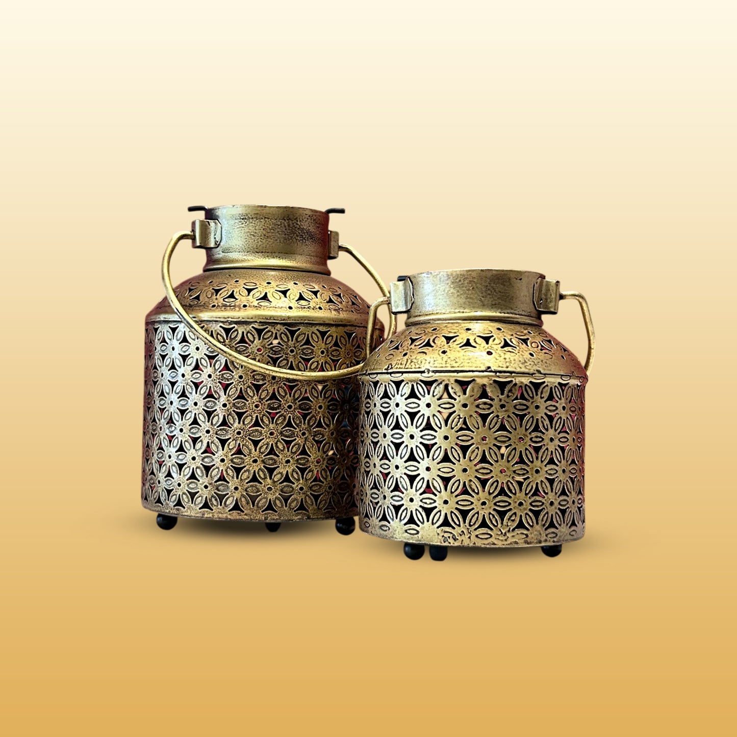 set of 2 Iron Daisy Cut Lantern