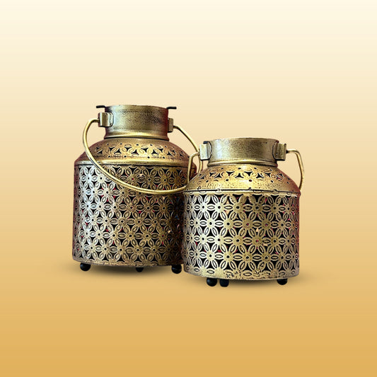 set of 2 Iron Daisy Cut Lantern
