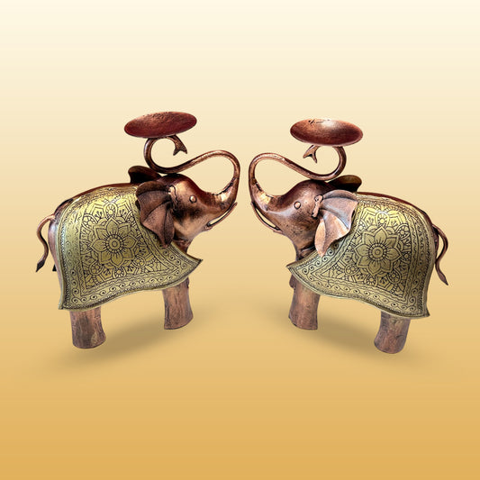 Set of 2 Iron Elephant Candle Holder AC
