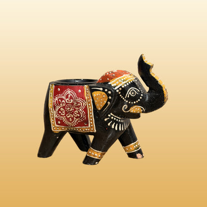 The Set of 3 Wooden painted Small Elephants with T-Lite