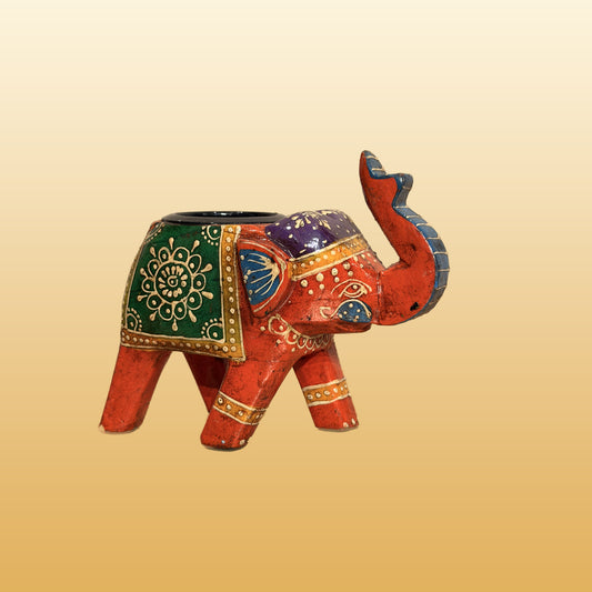 The Set of 3 Wooden painted Small Elephants with T-Lite