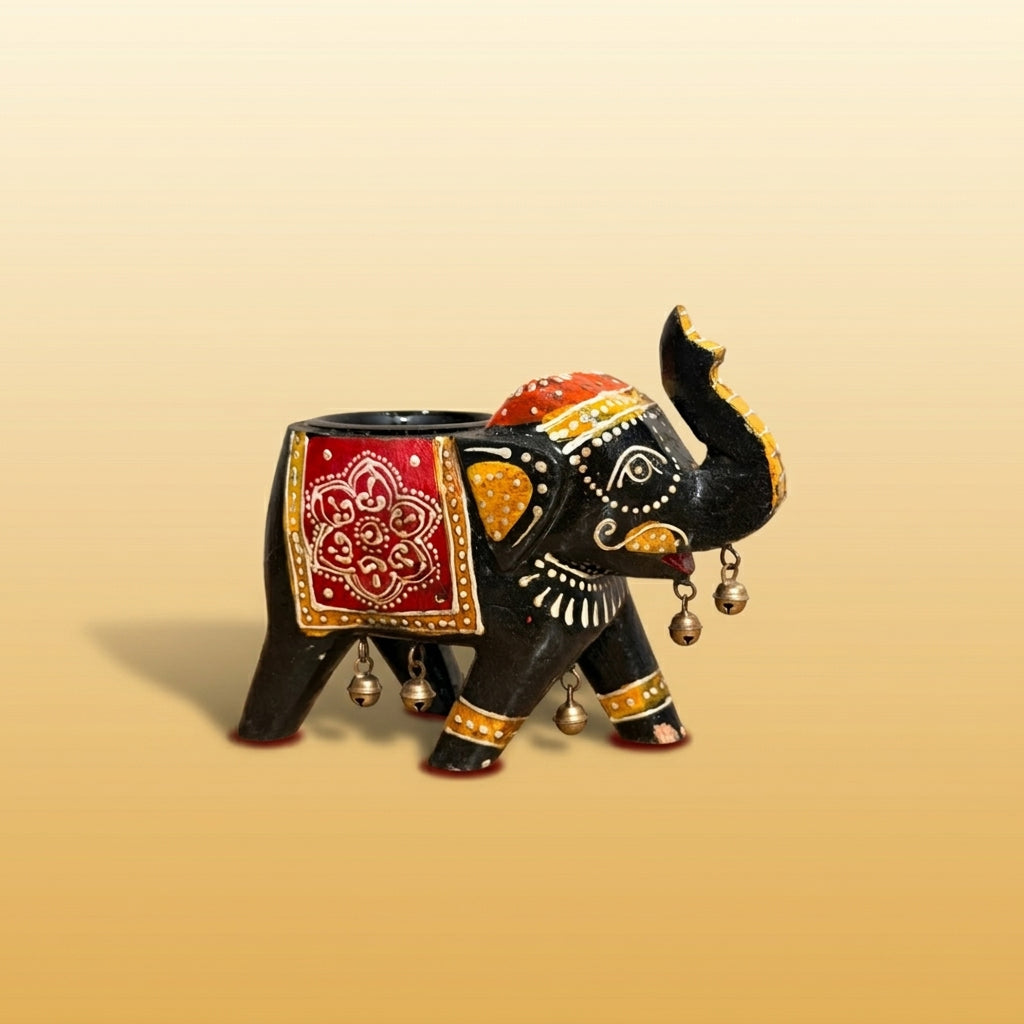 The Set of 3 Wooden painted Small Elephants with T-Lite