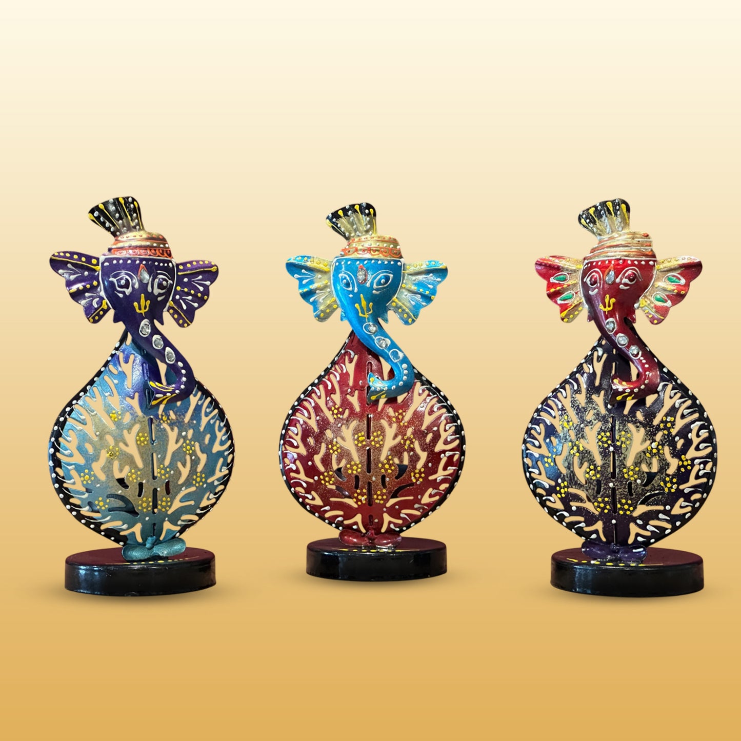 Set of 3 Metal Ganesh with  T-Lite Holder