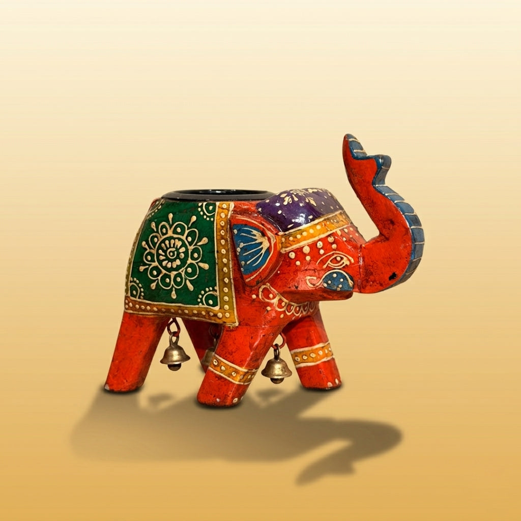 The Set of 3 Wooden painted Small Elephants with T-Lite