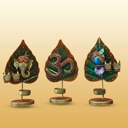 Set of 3 Metal Leaf T-lites