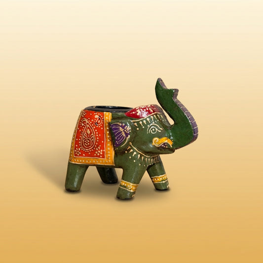 The Set of 3 Wooden painted Small Elephants with T-Lite