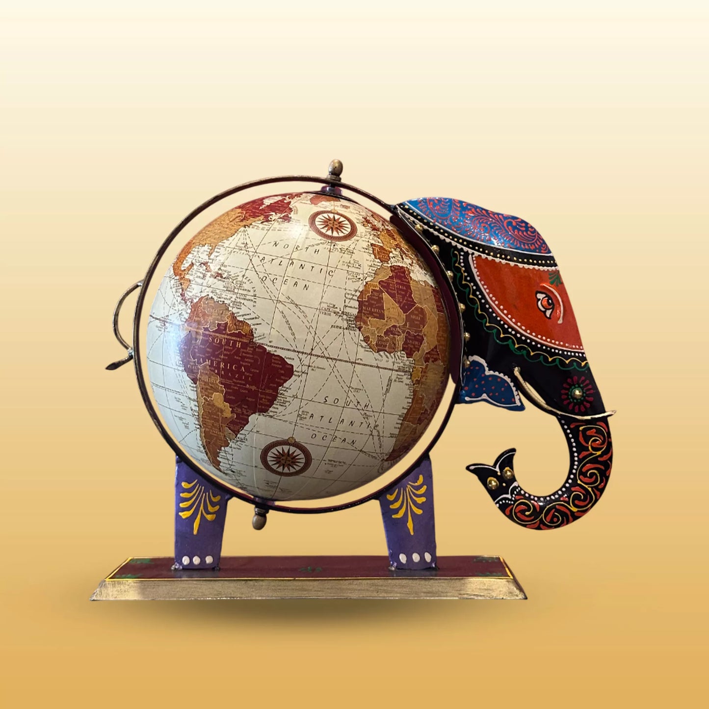 Iron Elephant Globe Black Painting