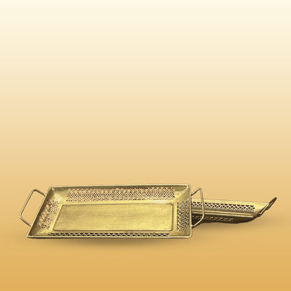 Set of 2 Iron Rectangle Tray Circle Cutting