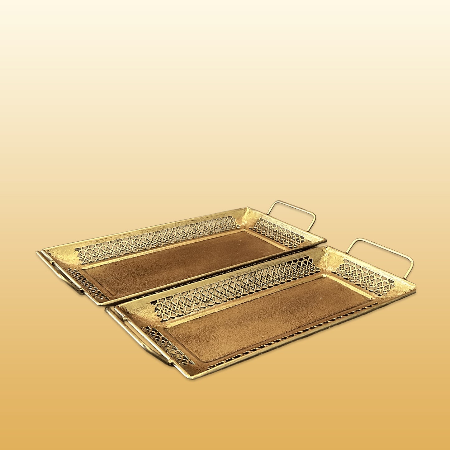 Set of 2 Iron Rectangle Tray Circle Cutting