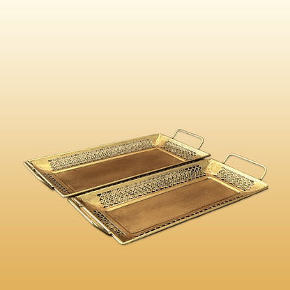 Set of 2 Iron Rectangle Tray Circle Cutting