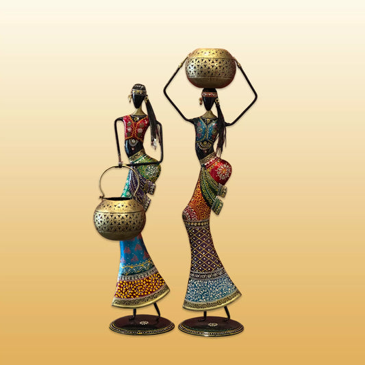 Set of 2 Handcrafted Heritage Iron Dolls With T-lite