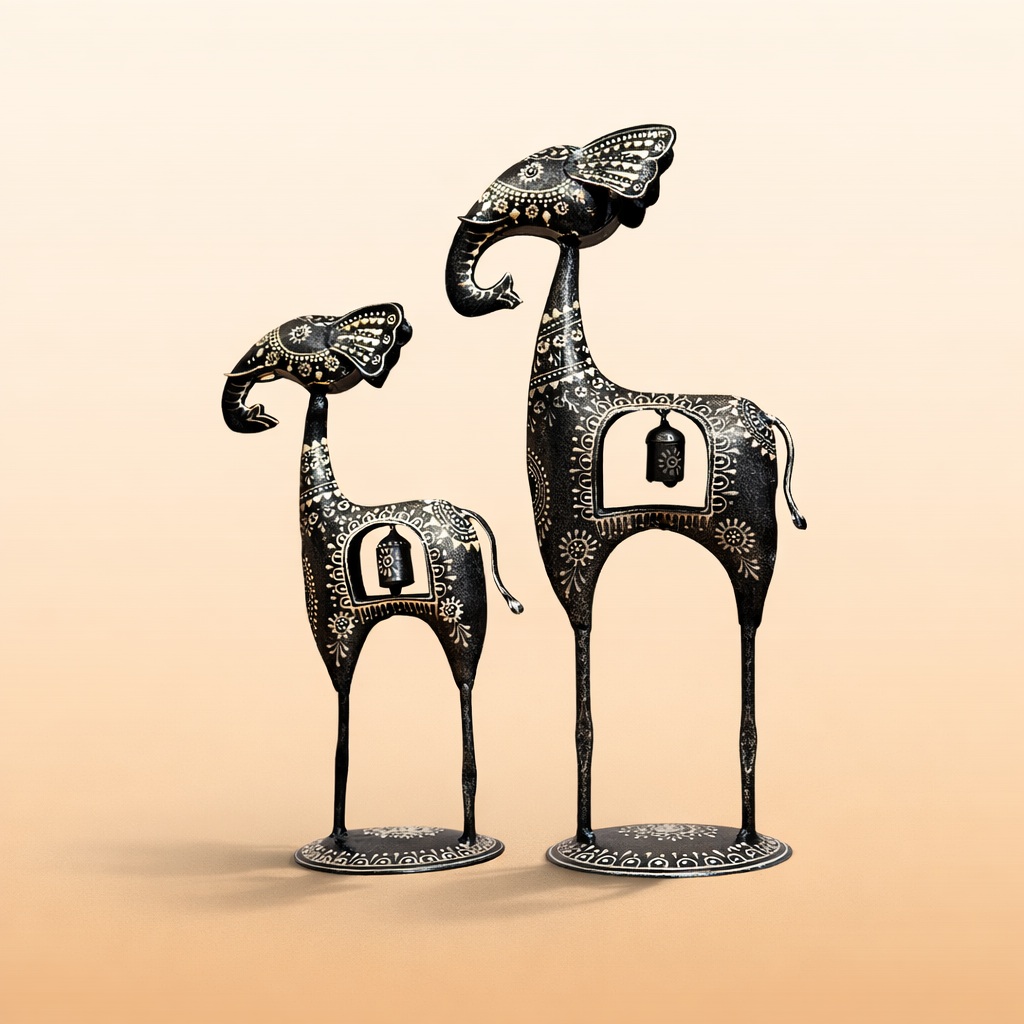 set of 2 Iron Malhar Bell Elephants