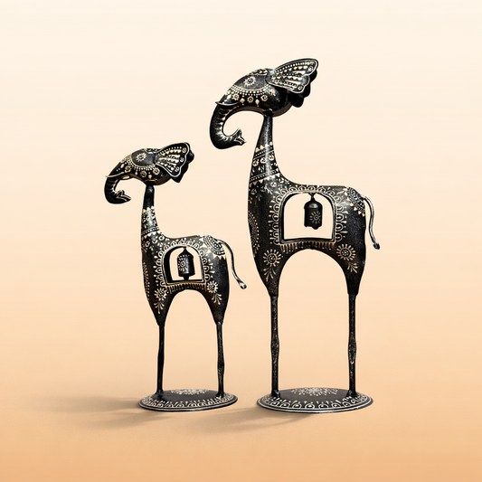 set of 2 Iron Malhar Bell Elephants