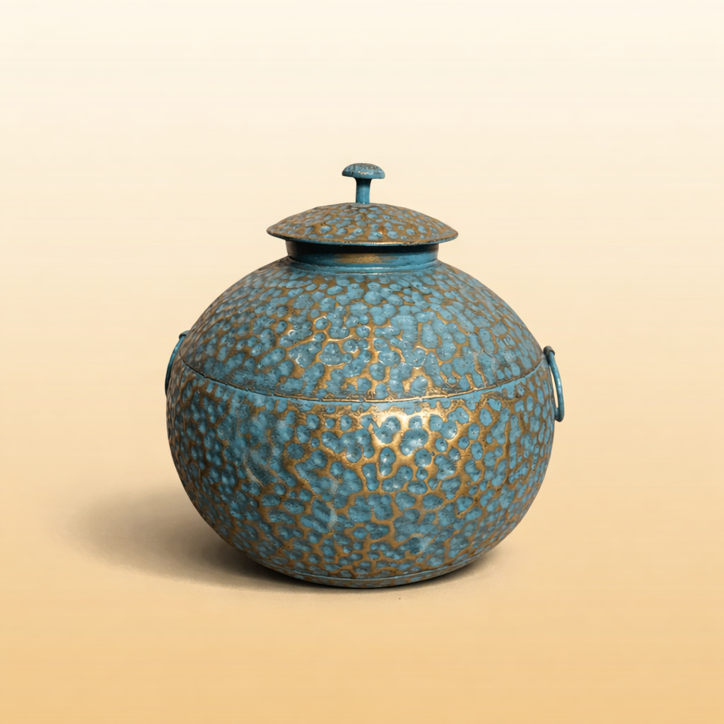 An  Iron Hammered Matka with Lid