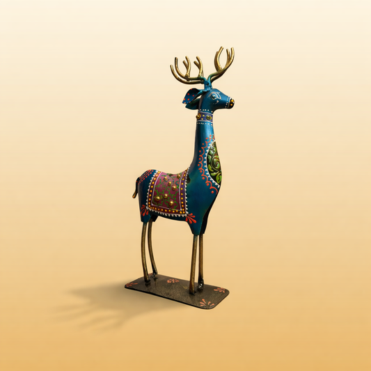 Set of 2 Handpainted Vibrant Small Iron Deer Figurines