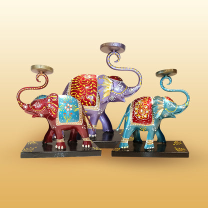 Set of 3 Iron Small Elephant Set with T Lite