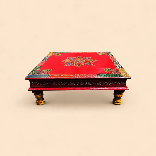 The Wooden Hand Painted Red Square Bajot S/3