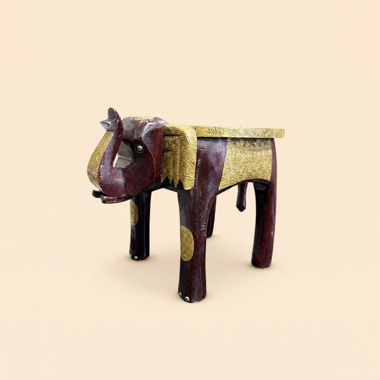 The 6" inch Wooden Elephant Stool with Brass Embossed Top