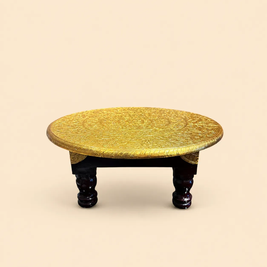 The Wooden Round Bajot S/3 with Brass Embossed Tops
